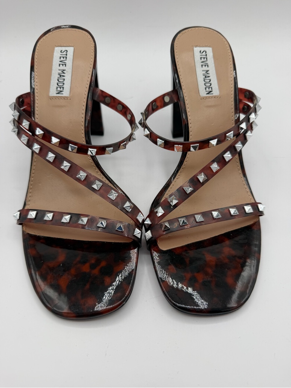 Steve Madden Tortoiseshell Brown Studded Slide Heels